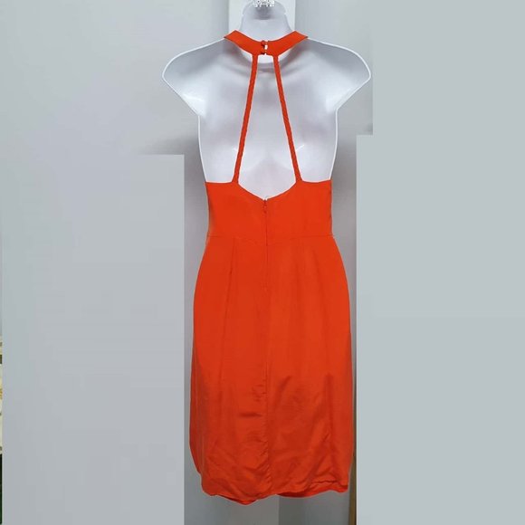 TIGERLILY Silk Orange High Neck Racer Back Wrap Mini Dress - Picture 9 of 11